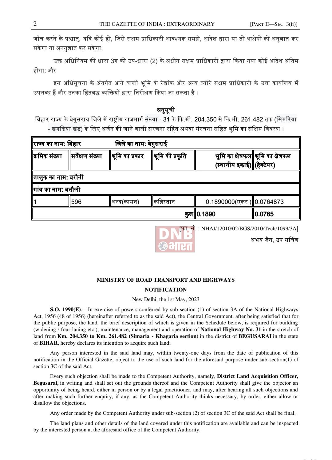 केंद्रीय मंत्री गिरिराज सिंह की पहल का हुआ असर, कब्रिस्तान के कारण पपरौर एवं देवना के बीच बाधित सर्विस लेन की समस्या जल्द होगी खत्म, प्रक्रिया शुरू 3