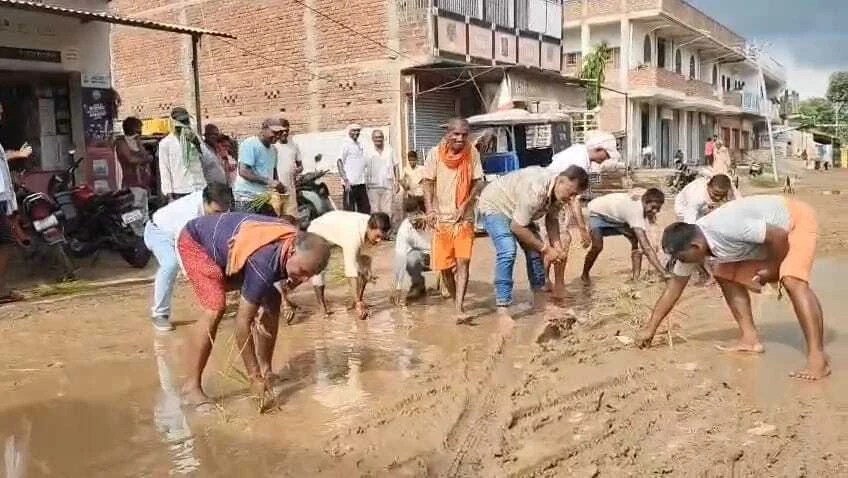 नालदा: दो साल से अटका आरओबी, सड़क पर धान रोपकर ग्रामीणों का अनोखा विरोध 3