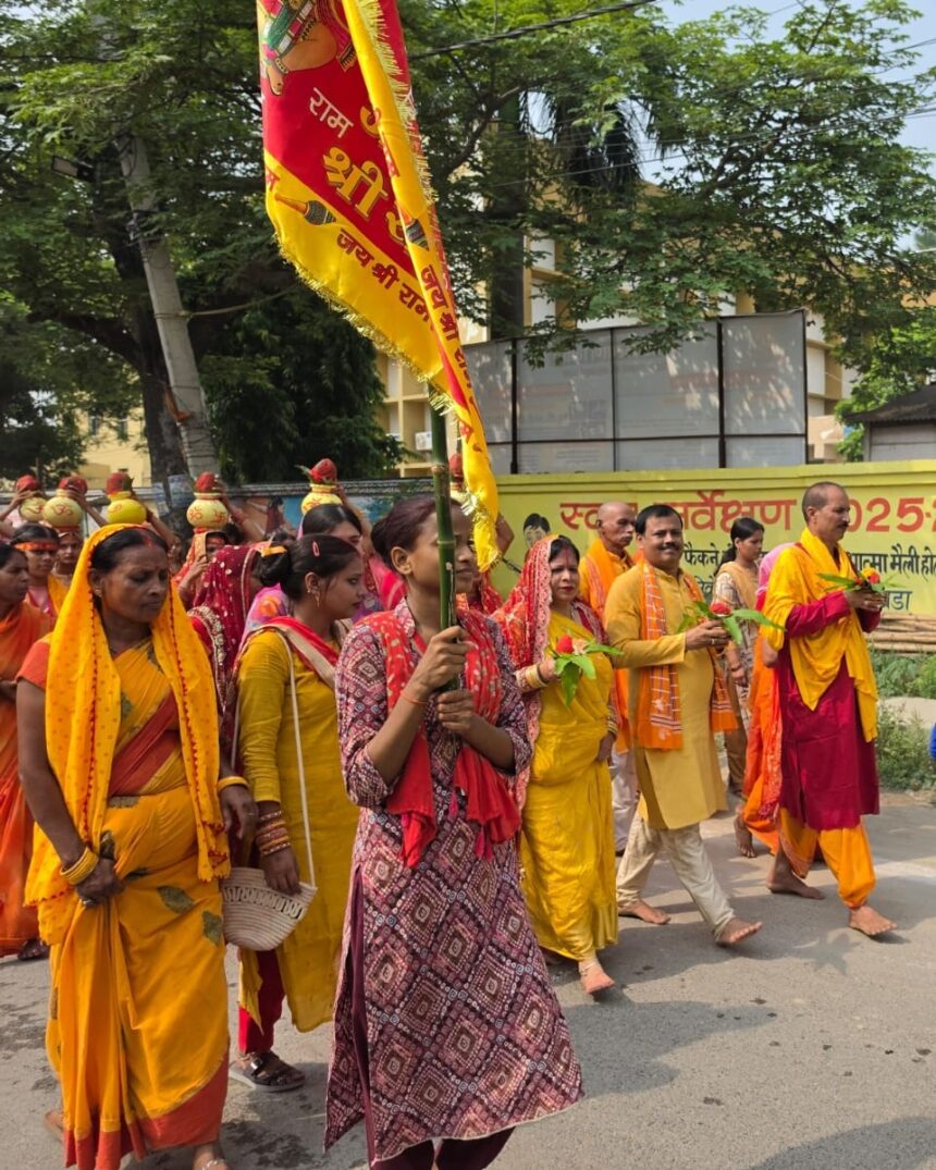 तेघरा में श्री राम जानकी राधा कृष्ण मंदिर से निकली भव्य कलश यात्रा 1